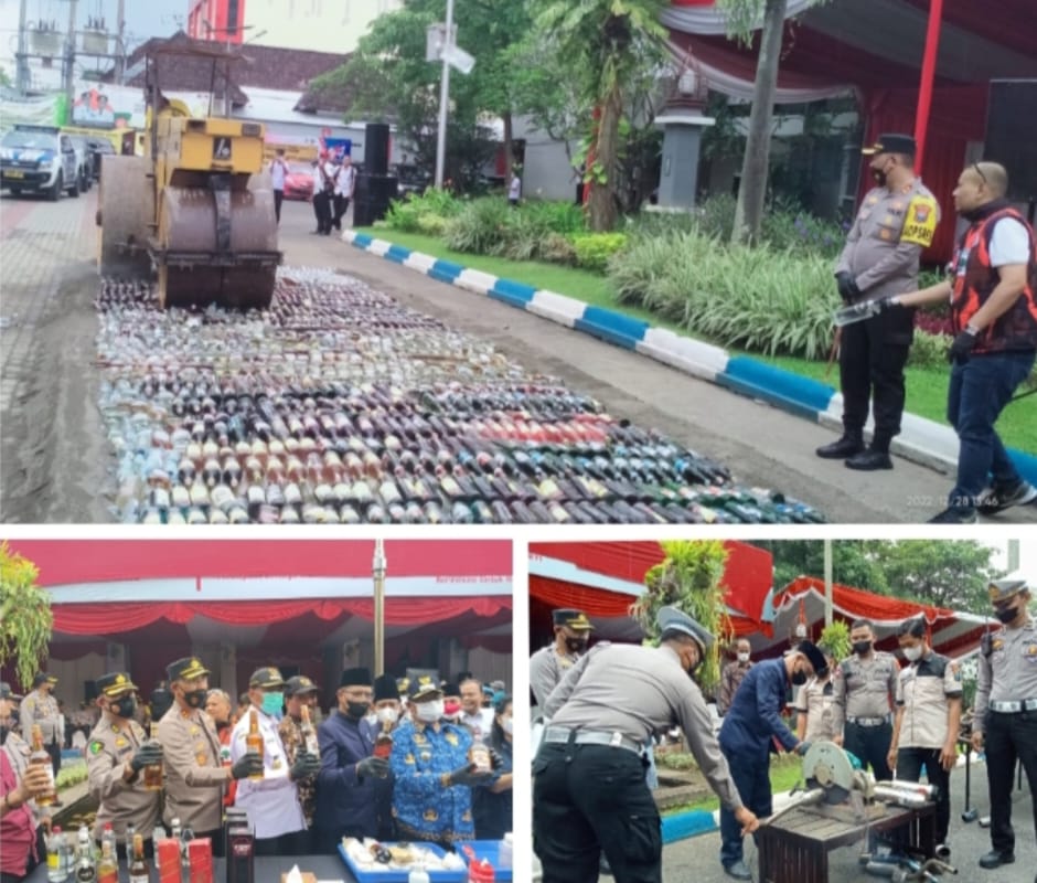 Polisi Musnahkan Ribuan Botol Miras, Narkotika dan Ratusan Knalpot Brong