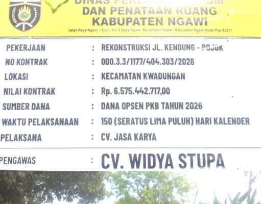 Tingkatkan Sarana Dan Prasarana, Dinas PUPR Kabupaten Ngawi Kerjakan Infrastruktur Jalan Kendung – Pojok