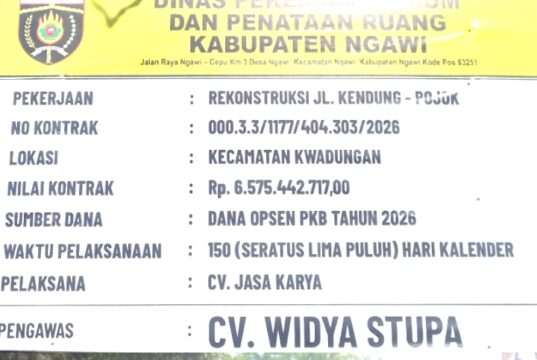 Tingkatkan Sarana Dan Prasarana, Dinas PUPR Kabupaten Ngawi Kerjakan Infrastruktur Jalan Kendung – Pojok