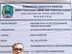 Antipasi Jalan Saat Banjir. Dpupr kab. Magetan Kerjakan Rehabilitasi Peninggian Jalan Becok – Ngelang Kartoharjo